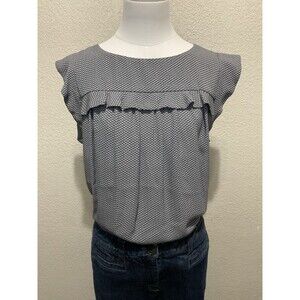 LOFT, Sleeveless Blouse, Pleated And Ruffle Details, Navy And White, Size: M